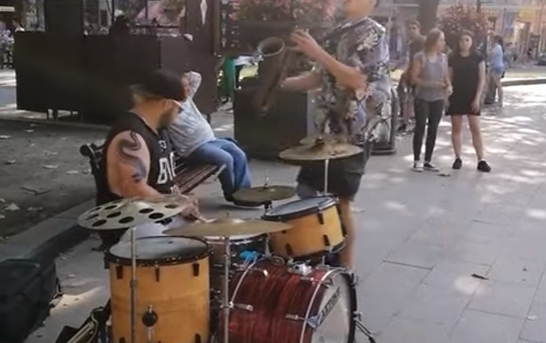 Drum ‘n Horn Street Musicians in Lviv Ukraine September 2019